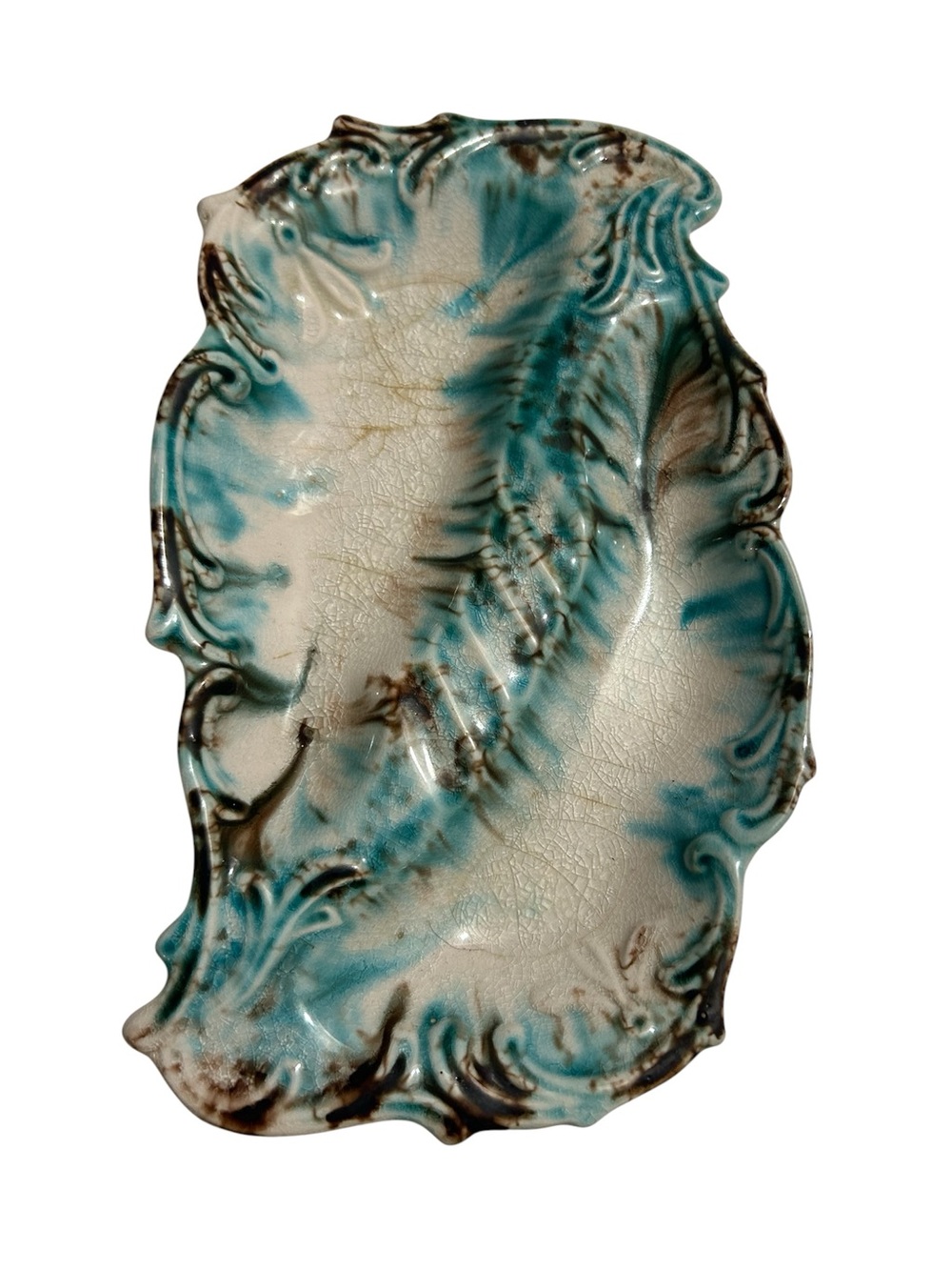Vintage-Style Ceramic Decorative Platter in Aqua and Cream